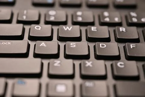 Black Computer Keyboard Macro Shot Highlighting S Key with Angled Top View .. 스톡 사진
