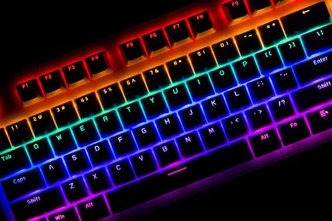 Black Computer Keyboard With Rainbow Led Lights Photos