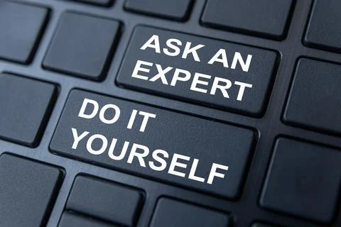  Black computer keys with white writing "Ask an expert" and "Do it yourself"; op Stock Photos