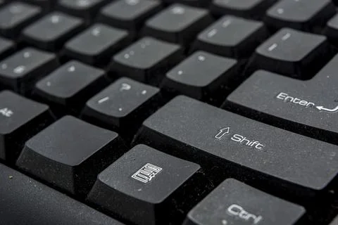 Black computer modern keyboard close up top view Stock Photos