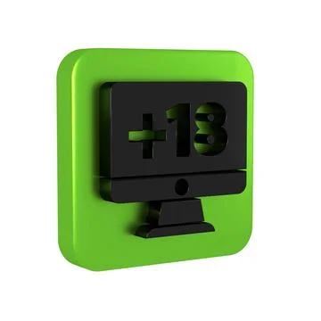 Black Computer monitor with 18 plus content icon isolated on transparent ba.. Illustrazione stock