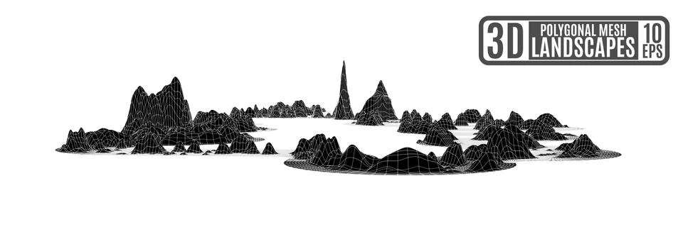 Black computer mountains on a white background Stock Illustration