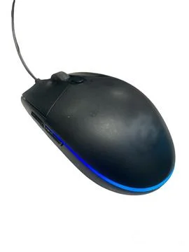 Black computer mouse with blue line, isolated on white background. Stock Photos