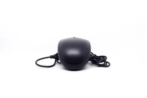 Black computer mouse with cable isolated on white background Stock Photos
