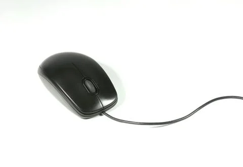 Black computer mouse with cable on white background. Stock Photos
