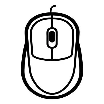 Black computer mouse with cord mouse black and white corded mouse computer. Stock Illustration