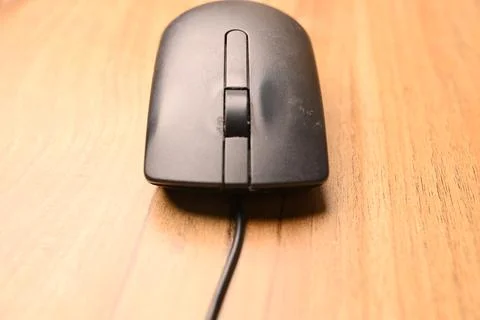 Black Computer Mouse, Front View Close-Up Macro Photograph with Soft Defocu.. Stock Photos