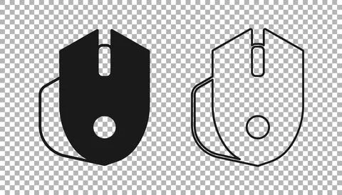 Black Computer mouse gaming icon isolated on transparent background. Optica.. Illustrazione stock