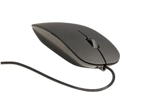 Black computer mouse isolated on white background. Stock Photos