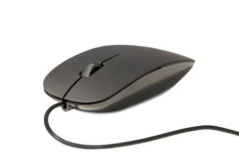 Black computer mouse isolated on white background with shadow. Foto stock