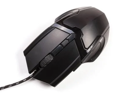 Black computer mouse isolated on white background. Top view Stock Photos