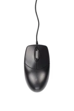 Black computer mouse isolated on white background with clipping path. top vie Foto stock