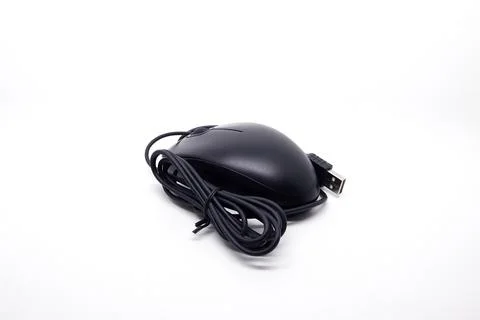 Black computer mouse isolated on white background. Clipping path included. Foto stock