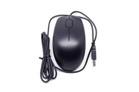 Black computer mouse isolated on white background with clipping path. Top view. Stock Photos