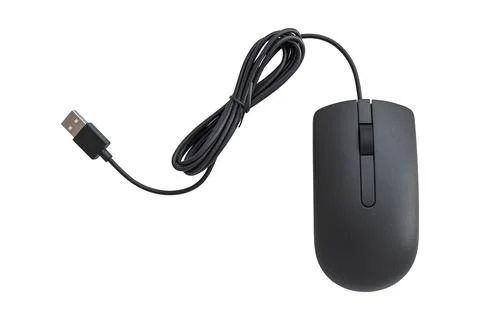 Black computer mouse isolated on white background. Stock Photos
