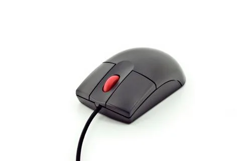 Black Computer Mouse With Red Wheel Stock Photos
