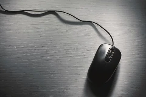 Black Computer Mouse on Table Stock Photos