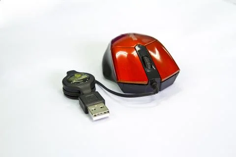 Black computer mouse on white background. Foto stock
