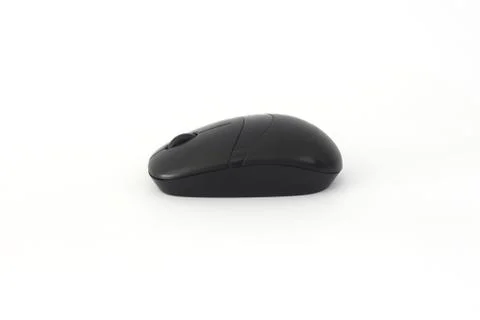 Black computer mouse on a white background. Stock-Fotos