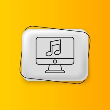 Black Computer with music note symbol on screen icon isolated on yellow bac.. Stock Illustration