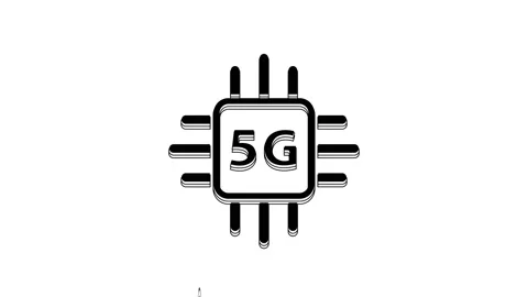 Black Computer processor 5G with microcircuits CPU icon isolated on white Stock Footage 233886235