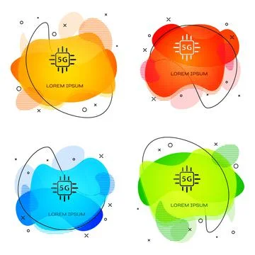 Black Computer processor 5G with microcircuits CPU icon isolated on white Illustrazione stock