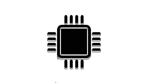 Black Computer processor with microcircuits CPU icon isolated on white Stock Footage 233771552