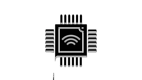 Black Computer processor with microcircuits CPU icon isolated on white Stock Footage 233879239