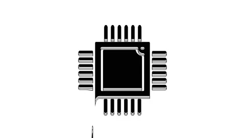 Black Computer processor with microcircuits CPU icon isolated on white Stock Footage 233884499