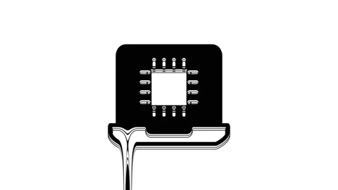 Black Computer processor with microcircuits CPU icon isolated on white Stock Footage 233981180
