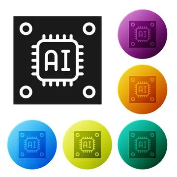 Black Computer processor with microcircuits CPU icon isolated on white イラスト素材