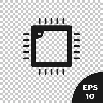 Black Computer processor with microcircuits CPU icon isolated on transparent Illustrazione stock