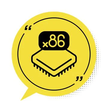 Black Computer processor with microcircuits CPU icon isolated on white Illustrazione stock