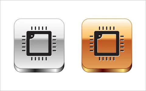 Black Computer processor with microcircuits CPU icon isolated on white Stock Illustration