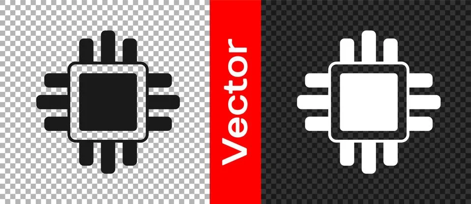 Black Computer processor with microcircuits CPU icon isolated on transparent 스톡 일러스트