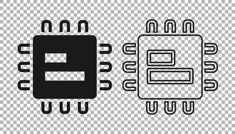 Black Computer processor with microcircuits CPU icon isolated on transparent  Stock Illustration