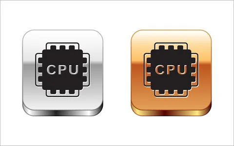 Black Computer processor with microcircuits CPU icon isolated on white 스톡 일러스트