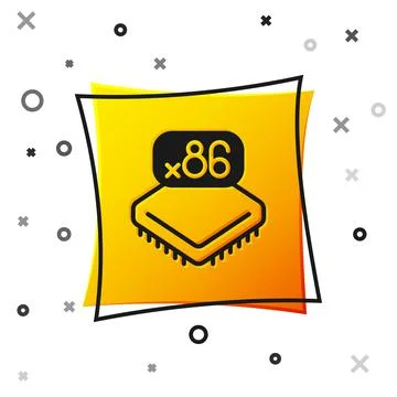 Black Computer processor with microcircuits CPU icon isolated on white Stock Illustration