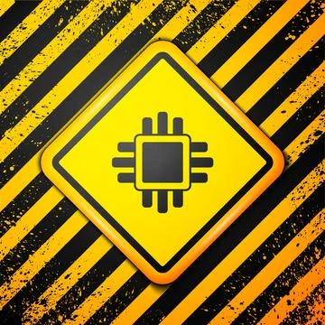 Black Computer processor with microcircuits CPU icon isolated on yellow イラスト素材