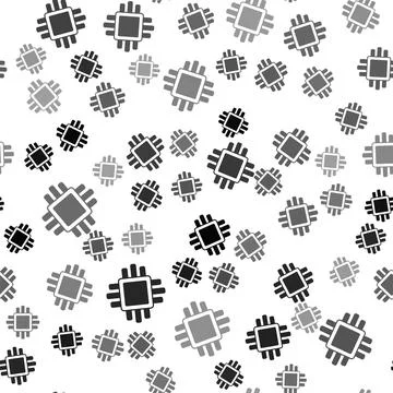 Black Computer processor with microcircuits CPU icon isolated seamless pattern イラスト素材