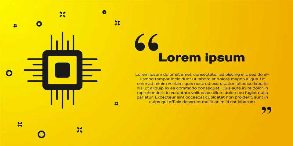 Black Computer processor with microcircuits CPU icon isolated on yellow Stock Illustration