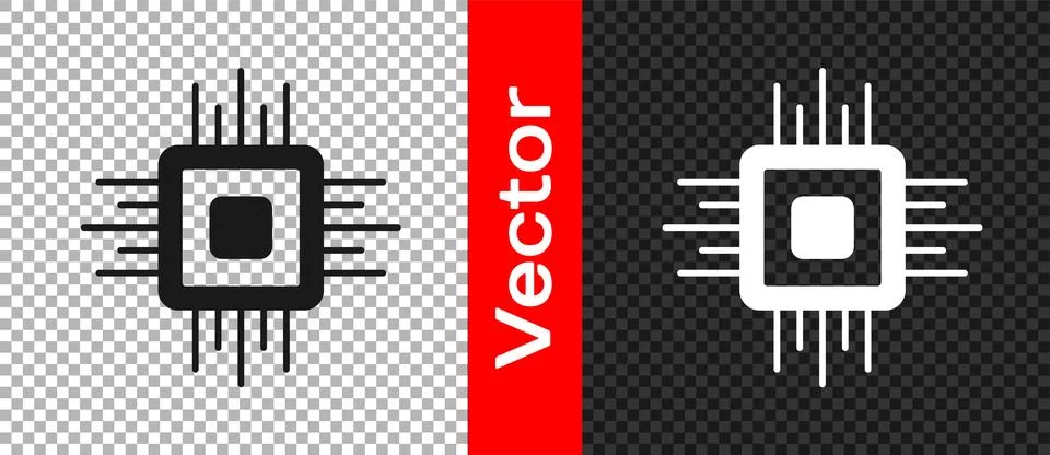 Black Computer processor with microcircuits CPU icon isolated on transparen.. イラスト素材