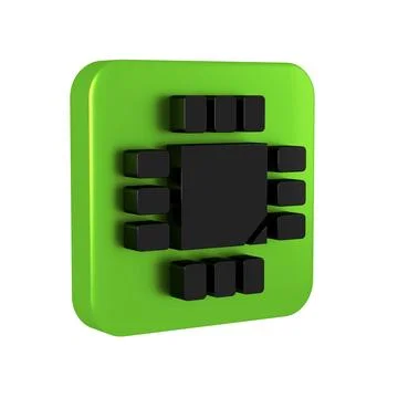 Black Computer processor with microcircuits CPU icon isolated on transparen.. Stock Illustration