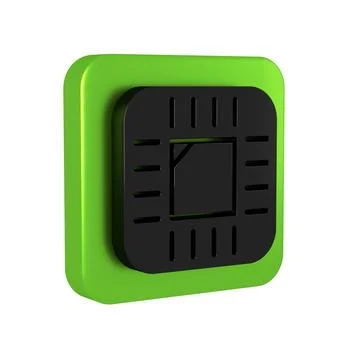 Black Computer processor with microcircuits CPU icon isolated on transparen.. Stock Illustration