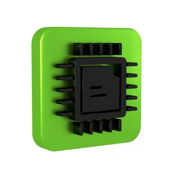 Black Computer processor with microcircuits CPU icon isolated on transparen.. Illustrazione stock