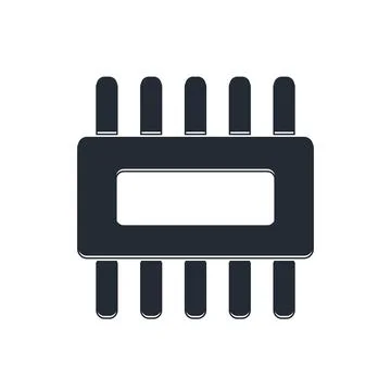 Black Computer processor with microcircuits CPU icon isolated on white back.. Stock Illustration