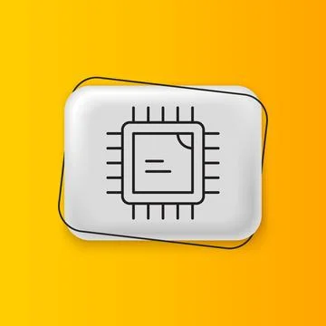 Black Computer processor with microcircuits CPU icon isolated on yellow bac.. Illustrazione stock