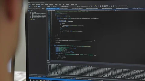 Black Computer screen of an engineer developing software app using Personal Stock Footage 110772046