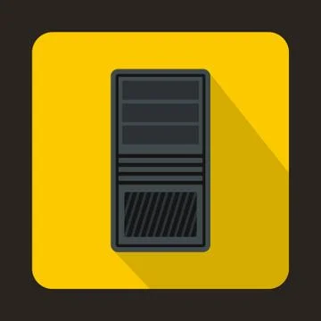 Black computer system unit icon, flat style Stock Illustration