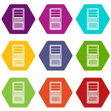 Black computer system unit icon set color hexahedron Illustrazione stock